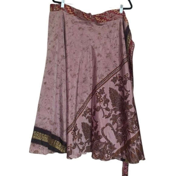 Handmade Dresses & Skirts - Silky Maxi Tie Wrap Skirt Women Size XXL Multicolor Reversible Boho Hippie Beach